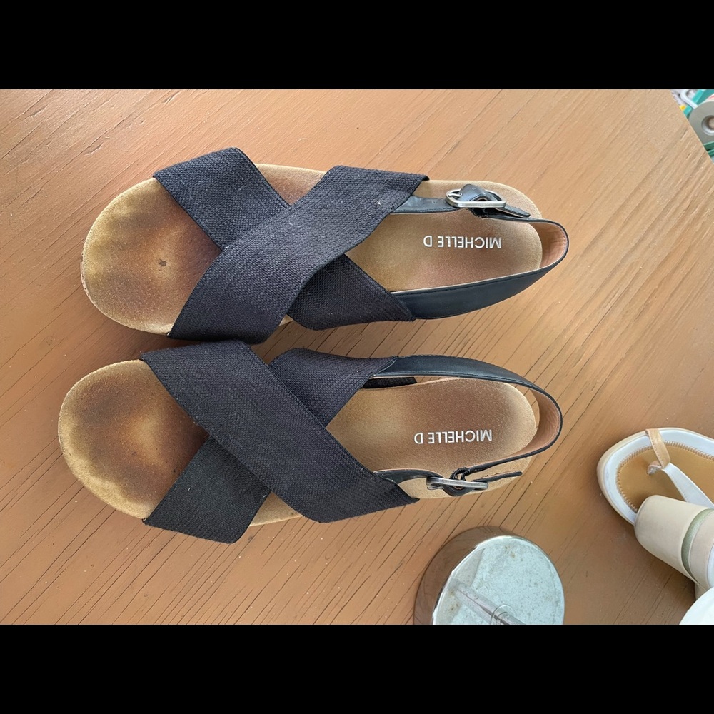 Michelle D Navy elastic cork wedge 8/38 sandals